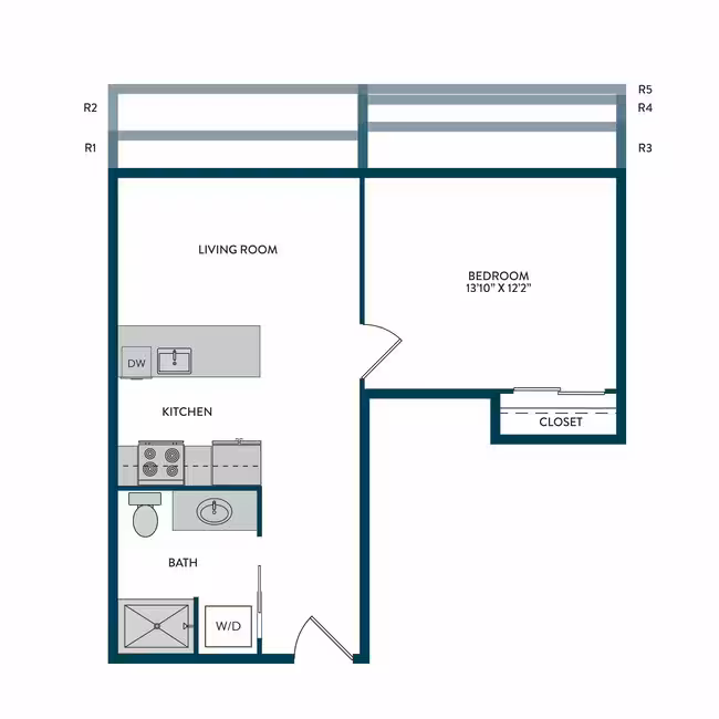 1BR 1BA C 918 floor plan